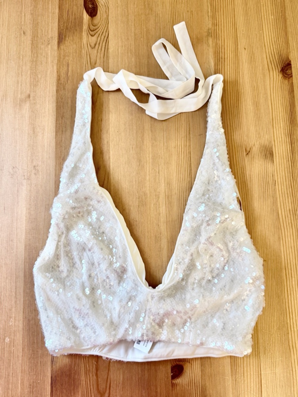 Zara White Sequin Halter Top Open Back Party Top Size M NWT